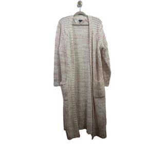 Torrid Cardigan Women Size 2 Pink Cream Maxi Open Front Knit Sweater Pockets